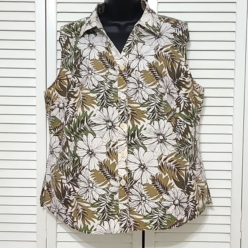 White Stag LG 12/14 Ladies Sleeveless Button-Down Collar Top Shirt Blouse